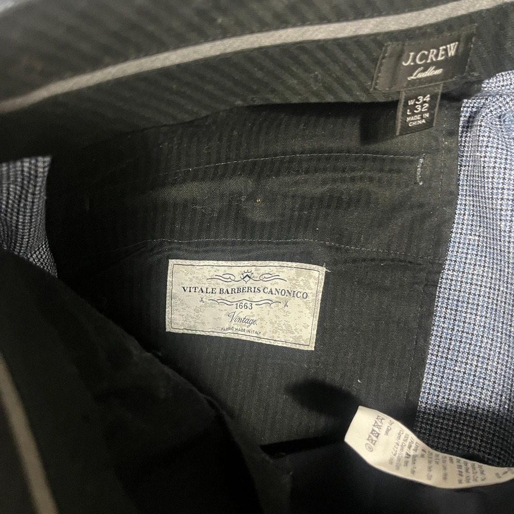J Crew Pants Mens 34x27 Blue Dress Vitale Barberis Canonico Wool Silk Italy Hem - Picture 11 of 13